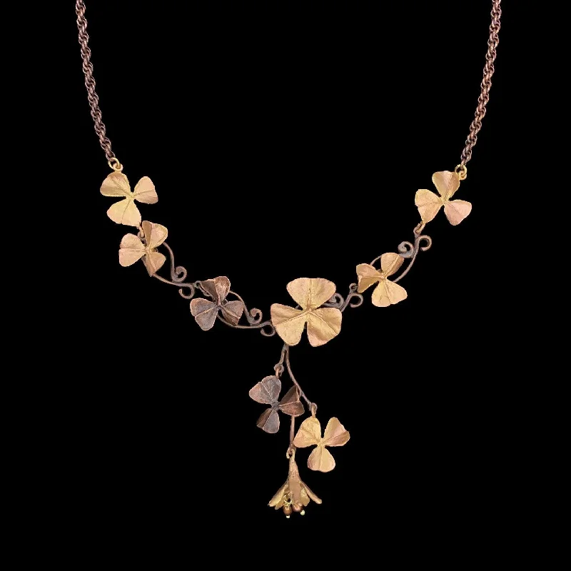 Ladies Necklaces with Wing Charm-Wood Sorrel Necklace - Flower Trio