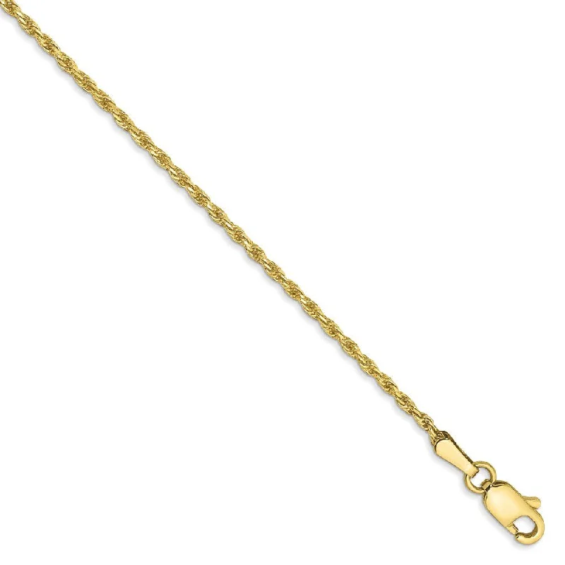 Ladies White Pearl Bracelets -1.3mm 10k Yellow Gold Diamond Cut Solid Rope Chain Anklet or Bracelet