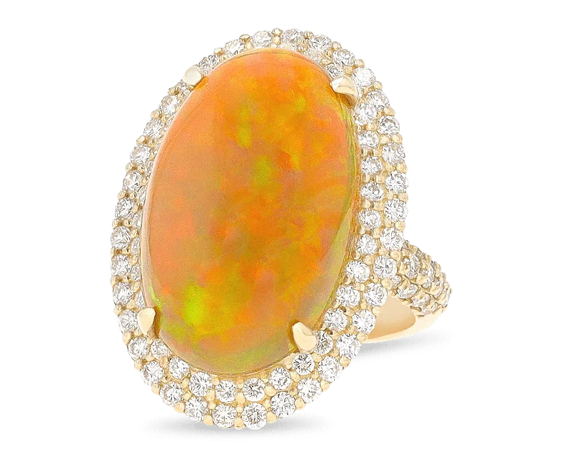 Ladies Sterling Silver Rings -Ethiopian Opal and Diamond Ring