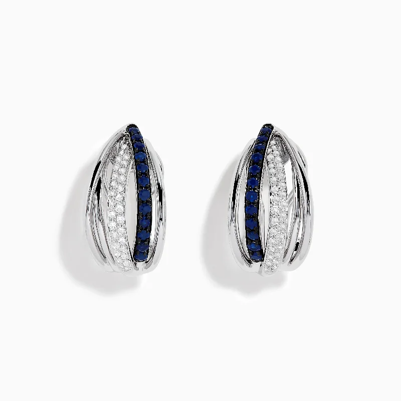 Ladies Earrings for Holiday Glow-Royale Bleu 14K White Gold Blue Sapphire & Diamond Earrings, 0.62 TCW