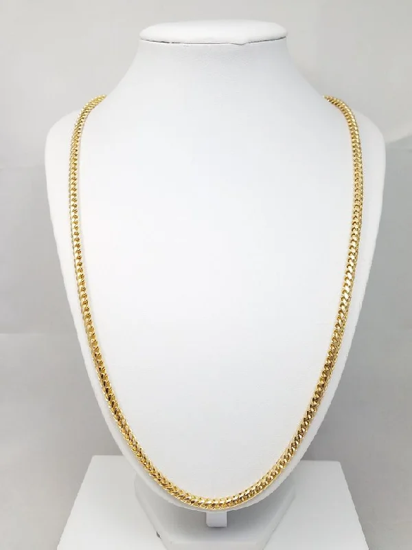 Ladies Necklaces with Lock Shine-Stunning 24.25" Solid 14k Yellow Gold Franco Link Chain Necklace