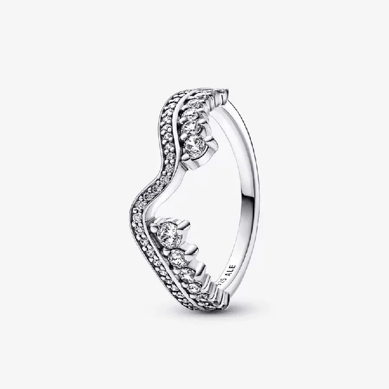 Ladies Diamond Rings -PANDORA : Sparkling Asymmetric Wave Ring