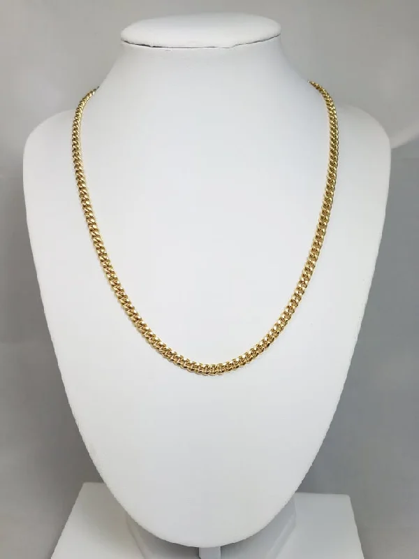 Ladies Necklaces with Flame Shine-10k Yellow Gold Hollow Cuban Link 4.4mm/18" Necklace