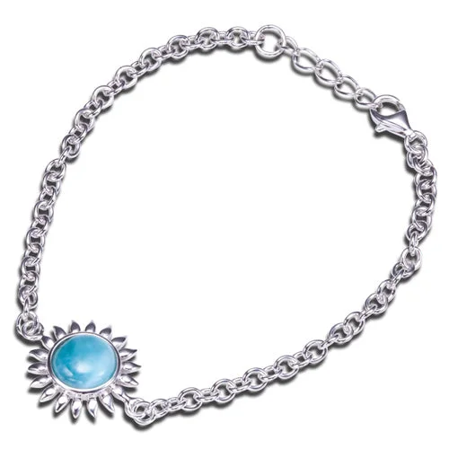 Ladies Whimsical Charm Bracelets -Sterling Silver Larimar Sunflower Bracelet