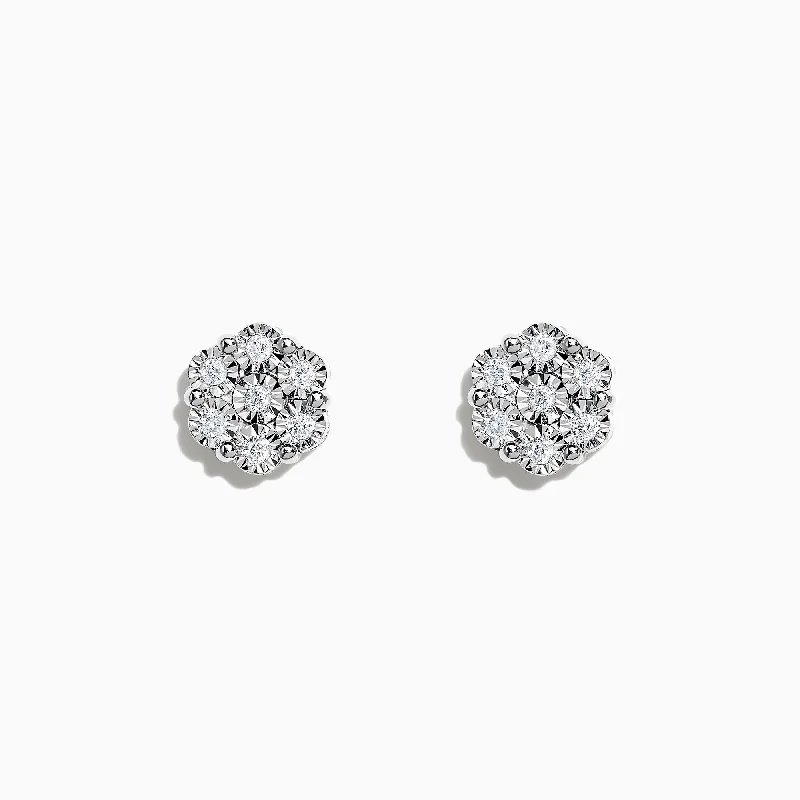 Ladies Earrings with Crimson Zincite-925 Sterling Silver Diamond Bouquet Stud Earrings, 0.14 TCW