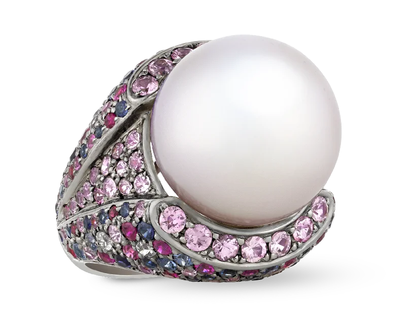 Ladies Astrology Rings -South Sea Pearl and Sapphire Ring