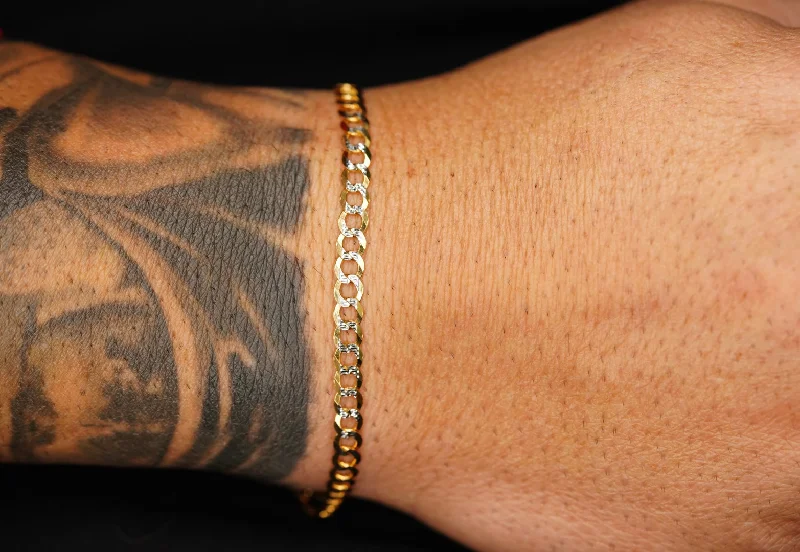 Ladies Wide Cuff Bracelets -10k Two Gold Open Cuban Link Bracelet