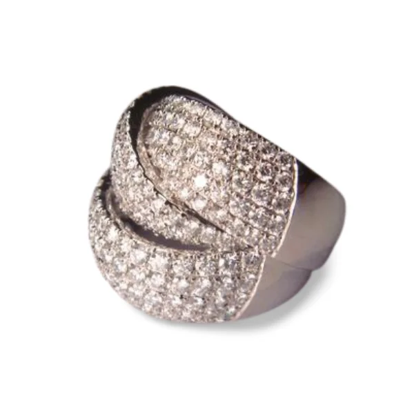 Ladies Twisted Rings -Exceptional 18K White Gold Diamond Designer Ring Band