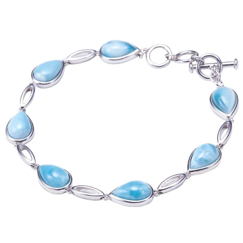 Ladies Peace Dove Bracelets -Larimar Inlay Sterling Silver Water Drop Shape Bracelet