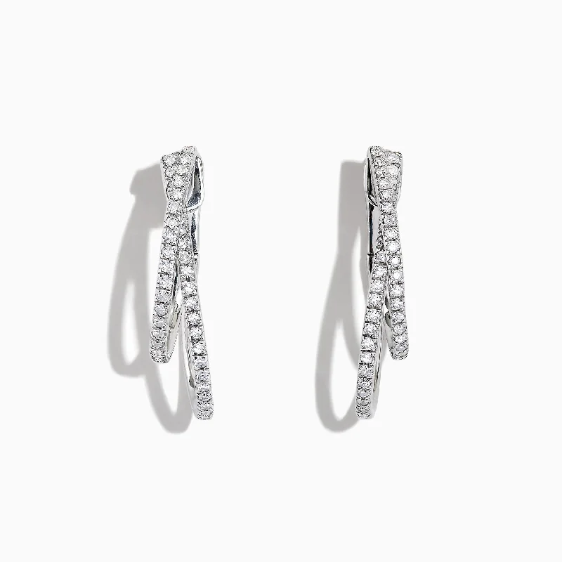 Ladies Earrings with Red Pyroxmangite-Pave Classica 14K White Gold Diamond Hoop Earrings, 0.58 TCW