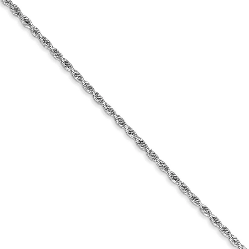 Ladies Romantic Rose Bracelets -1.3mm 14k White Gold Solid Diamond Cut Rope Chain Bracelet & Anklet