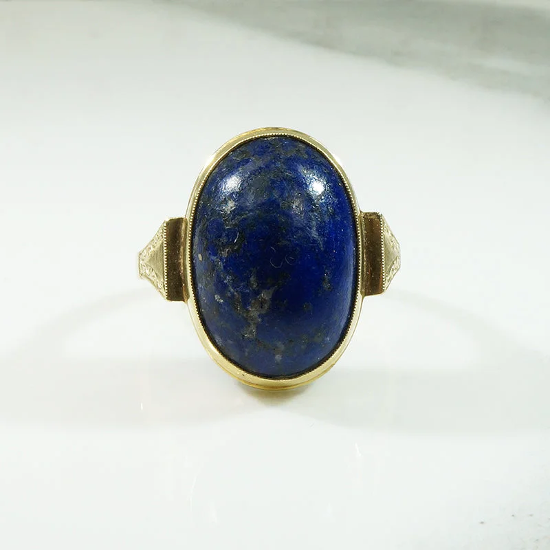 Ladies Industrial Rings -Handcrafted Vintage Lapis and Gold Ring