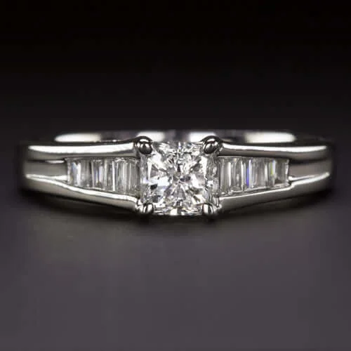 Ladies Engagement Rings Double Spark-.79ctw RADIANT CUT NATURAL DIAMOND ENGAGEMENT RING 18K WHITE GOLD PRINCESS 3/4CT