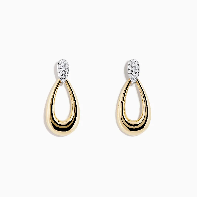 Ladies Earrings with Sun Shine-14K Two-Tone Gold and Diamond Dewdrop Earrings