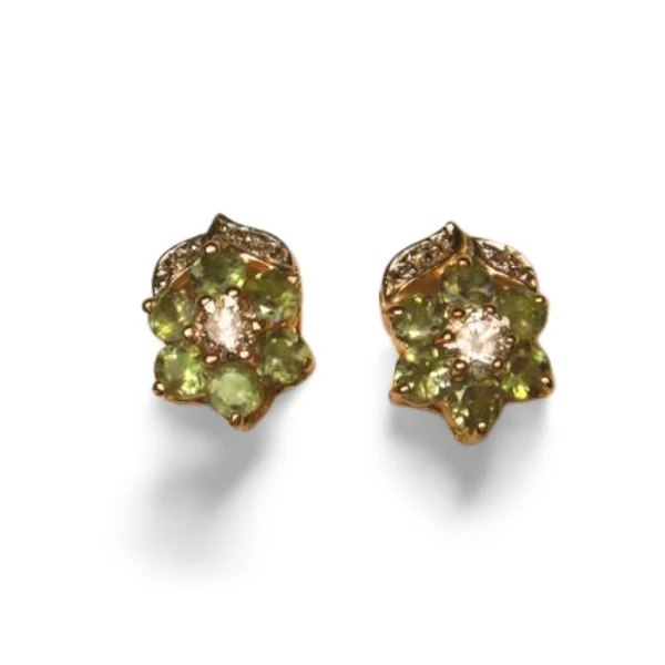 Ladies Earrings Big Impact-Gorgeous 14K Yellow Gold Alexandrite Diamond Floral Stud Earrings