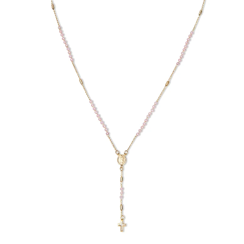 Ladies Necklaces with Yellow Fibrolite-THE PINK ROSARY NECKLACE