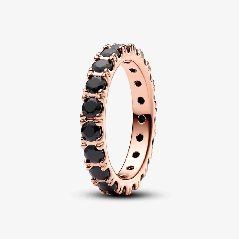 Ladies Strength Rings -PANDORA : Black Sparkling Row Eternity Ring in Gold