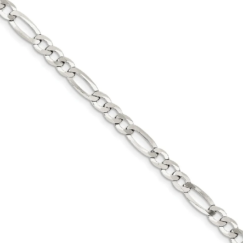 Ladies Nature Motif Bracelets -Sterling Silver 5.5mm Flat Figaro Chain Bracelet And Anklet, 9 Inch