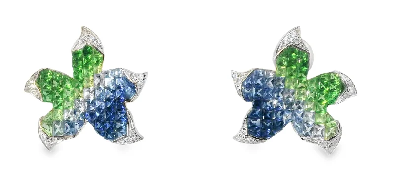 Ladies Earrings for Travel Spark-18K Designer White Gold Star Fish Starfish Diamond Sapphire Earrings Ring Set