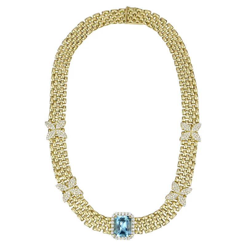 Ladies Necklaces with Cyan Richterite-Necklace - Blue Topaz And Diamond (2290D)