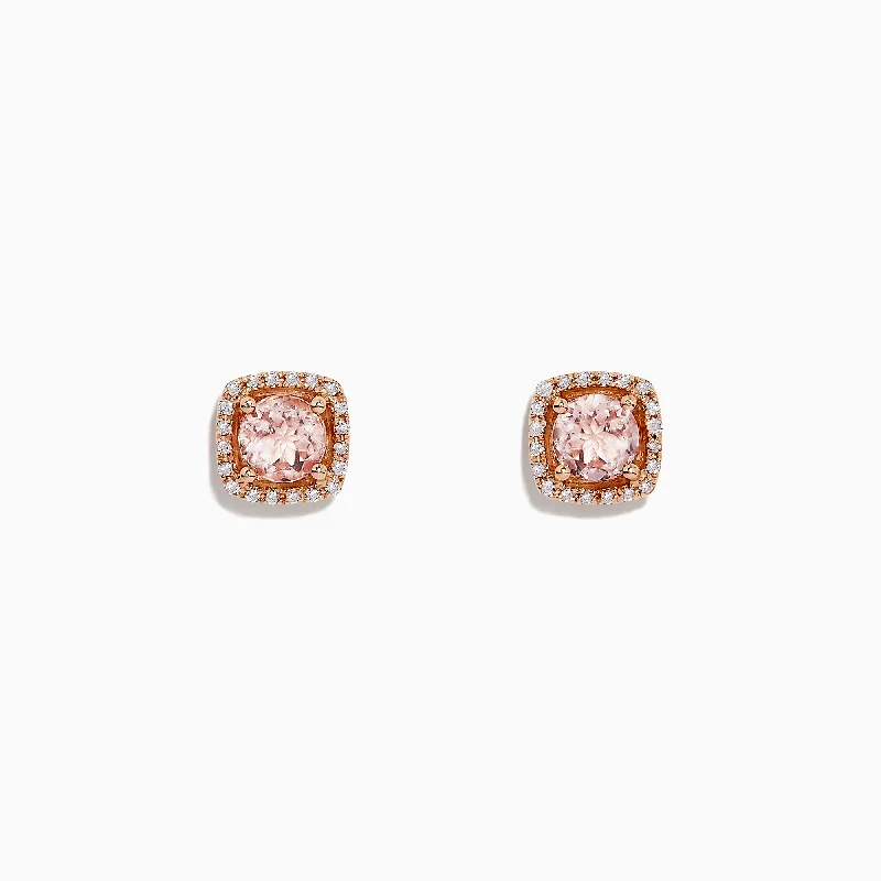 Ladies Earrings for Beach Spark-Blush 14K Rose Gold Morganite and Diamond Stud Earrings, 1.12 TCW