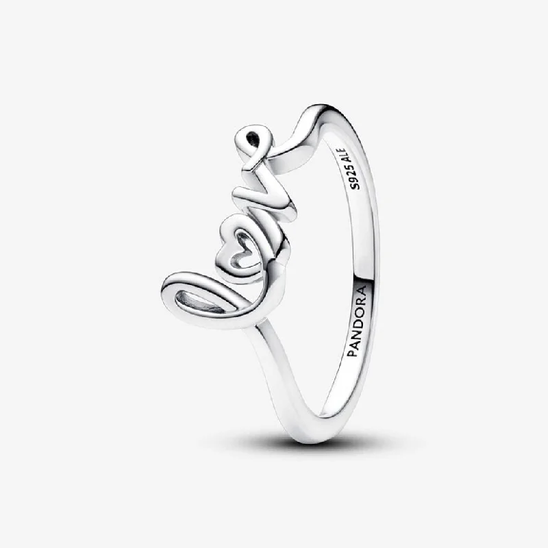 Ladies Sapphire Rings -PANDORA : Handwritten Love Ring - Sterling Silver