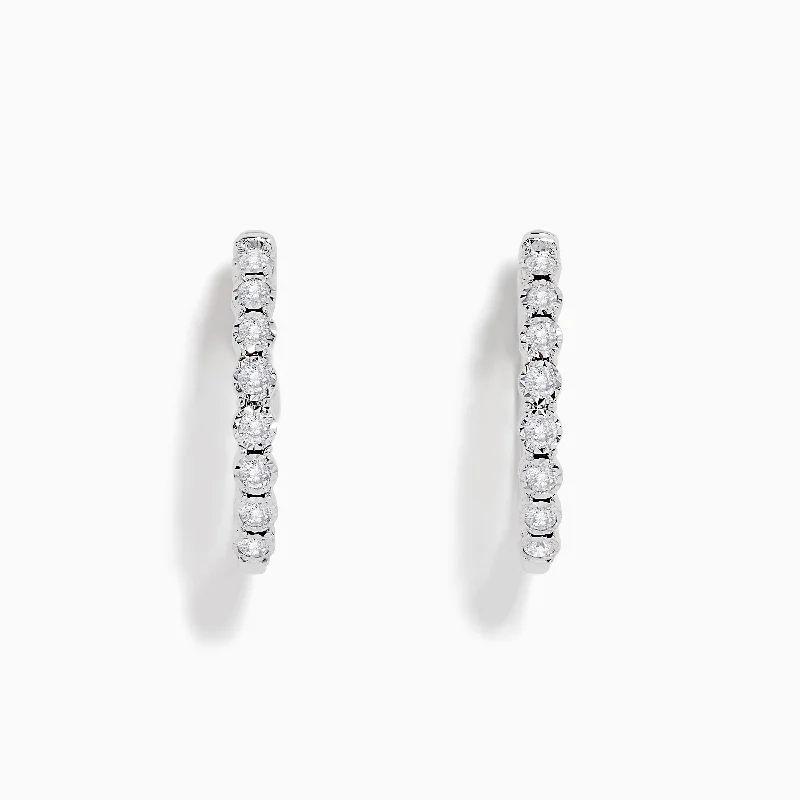 Ladies Earrings with Bloom Spark-Pave Classica 14K White Gold 3/4" Diamond Hoop Earrings 0.43 TCW