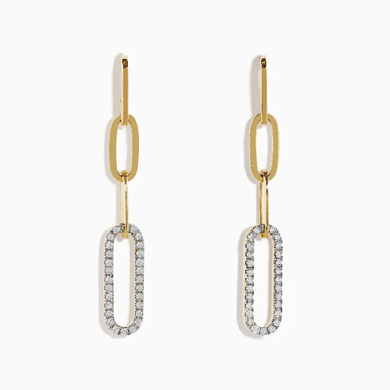 Ladies Earrings with Hidden Charm-D'oro 14K Yellow Gold Diamond Paperclip Drop Earrings