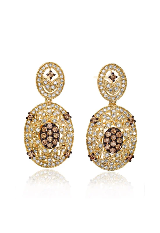 Ladies Earrings for Date Shine-14K Yellow Gold Espresso and White Diamond Earrings, 0.94 TCW