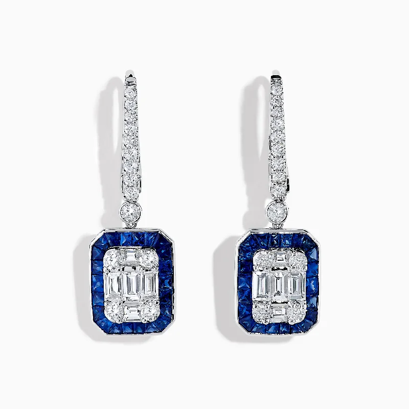 Ladies Earrings Chunky Glow-Royale Bleu 14K White Gold Diamond and Sapphire Drop Earrings