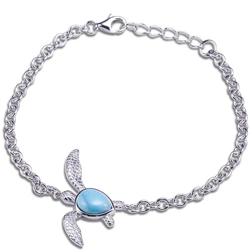 Ladies Radiant Glow Bracelets -Sterling Silver Larimar Turtle Bracelet