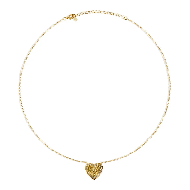 Ladies Necklaces with Yellow Sanidine-THE PAVE' BLOCK INITIAL HEART NECKLACE