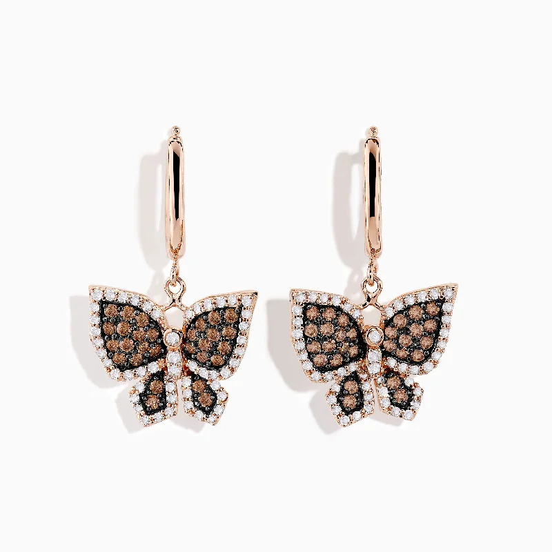 Ladies Earrings with Pink Eudialyte-Safari 14K Rose Gold Espresso & White Diamond Butterfly Earrings