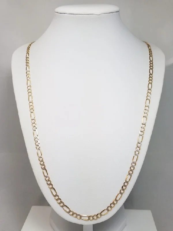 Ladies Necklaces for Aunt Charm-Sporty 24" 14k Two Tone Gold Diamond Cut Figaro Link Necklace