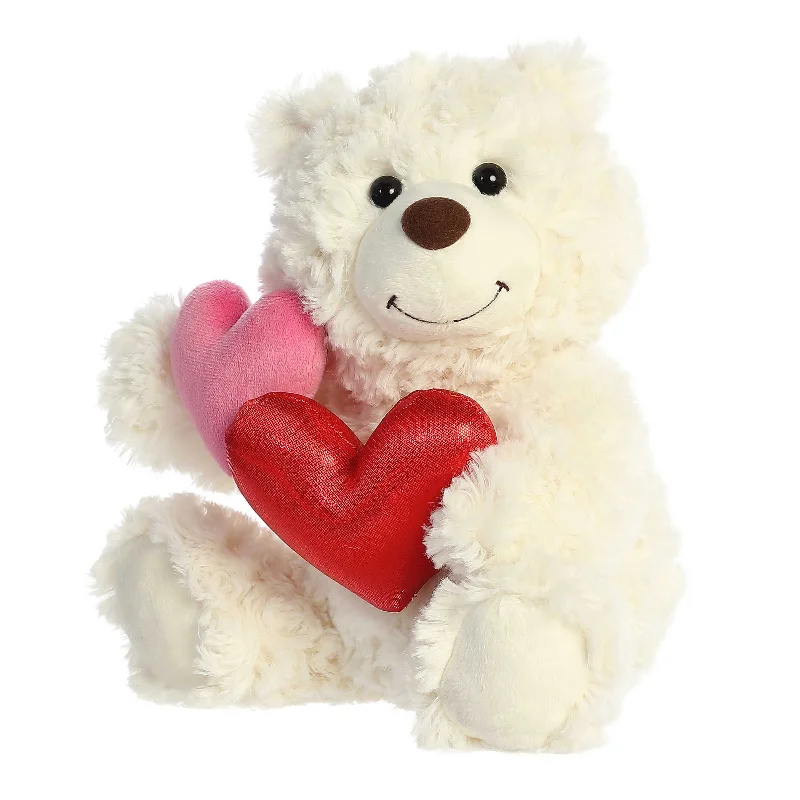 Ladies Luxury Rings -10" Love Bunch Meringue White Bear with Double Heart Stuffed Animal Plush