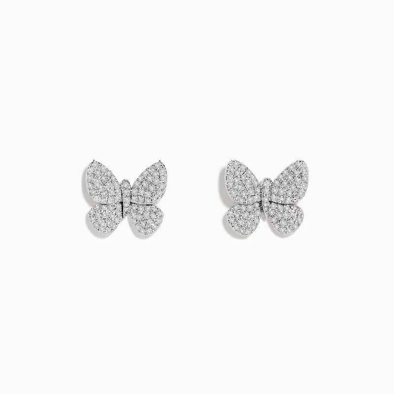 Ladies Earrings Twist Hoops-925 Sterling Silver Diamond Butterfly Earrings