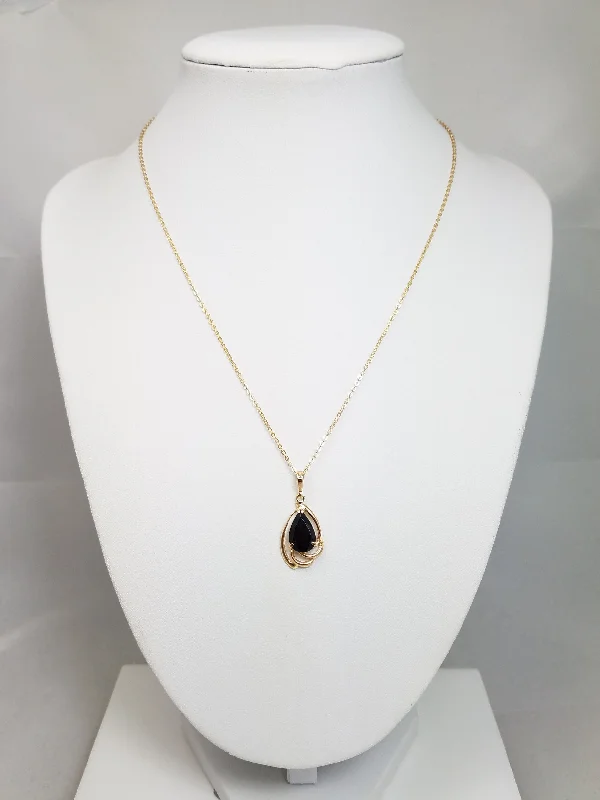 Ladies Necklaces with Navy Sapphire-Classy 16" 14k Yellow Gold Natural Garnet Pendant Necklace