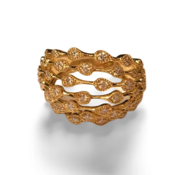 Ladies Timeless Rings -Beautiful 14K Yellow Gold Diamond Filigree Cocktail Dome Band Ring