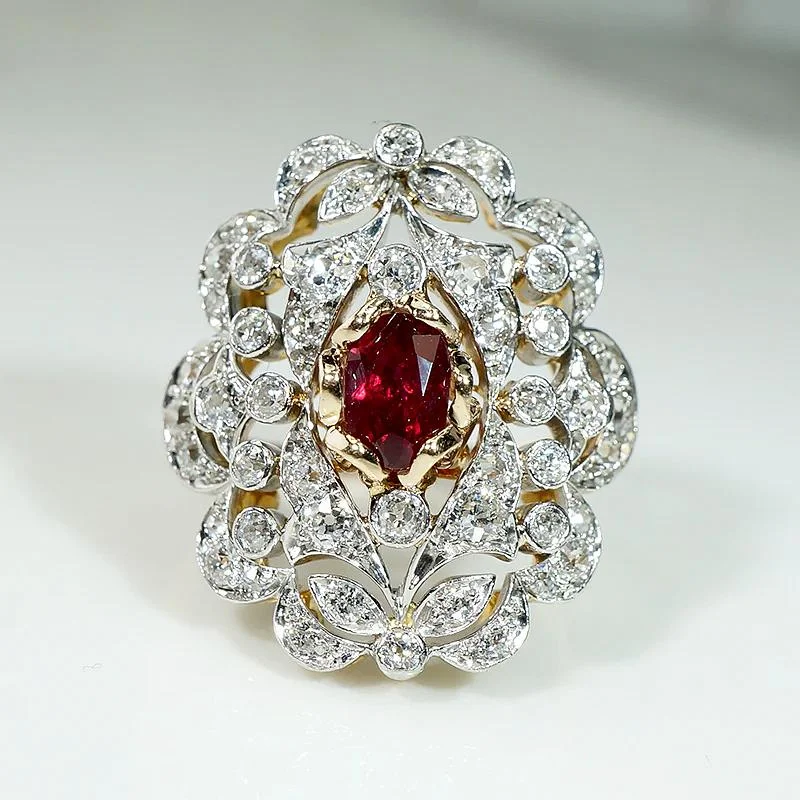 Ladies Anniversary Rings -Breathtaking Belle Époque Ruby & Diamond Statement Ring