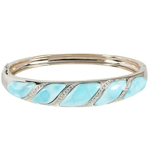 Ladies Healing Stone Bracelets -Sterling Silver Wave Larimar w/CZ Bracelet