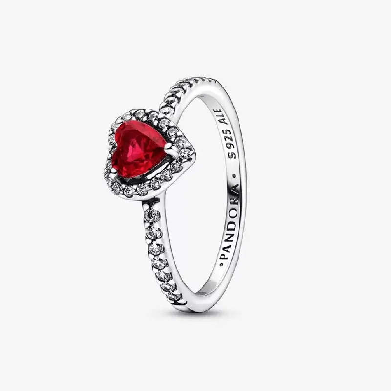 Ladies White Gold Rings -PANDORA : Elevated Red Heart Ring