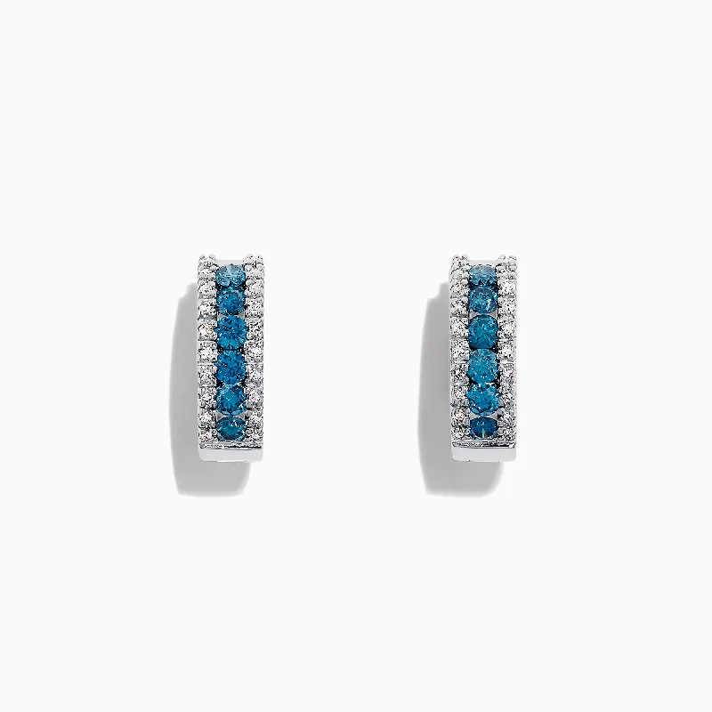 Ladies Earrings with Bronze Enstatite-Bella Bleu 14K White Gold Blue & White Diamond Hoop Earrings, 0.92 TCW