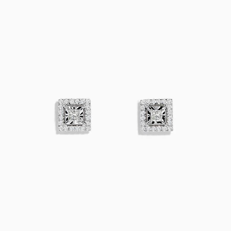 Ladies Earrings for Everyday Glow-14K White Gold Square Diamond Halo Stud Earrings 0.46 TCW