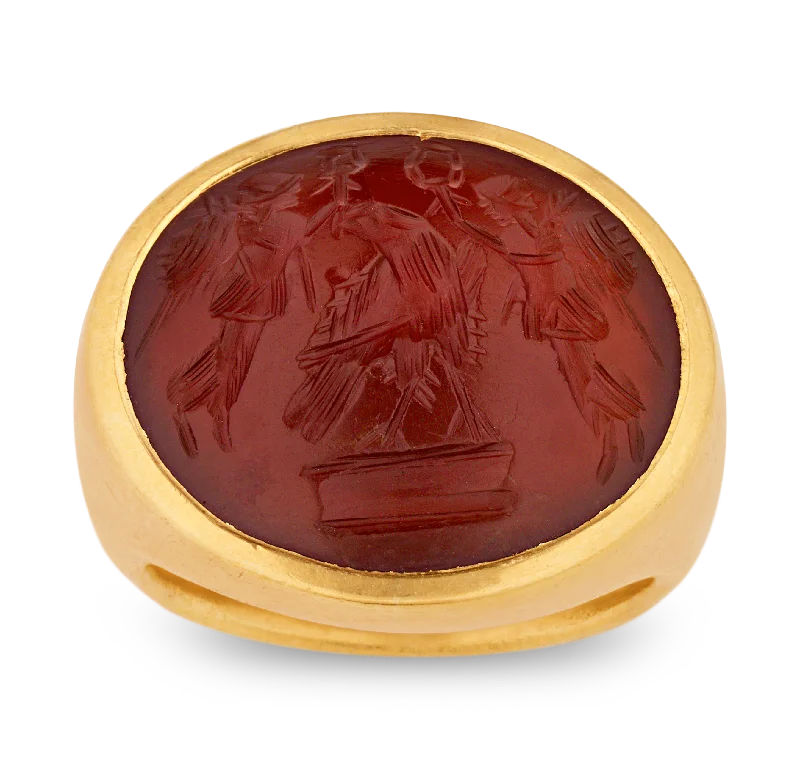 Ladies Hexagon Rings -Roman Jupiter and Victoria Carnelian Intaglio Ring