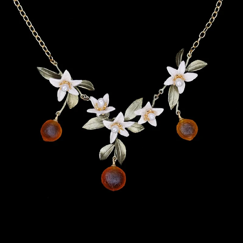 Ladies Necklaces Pure Simplicity-Orange Necklace - Flower Drop