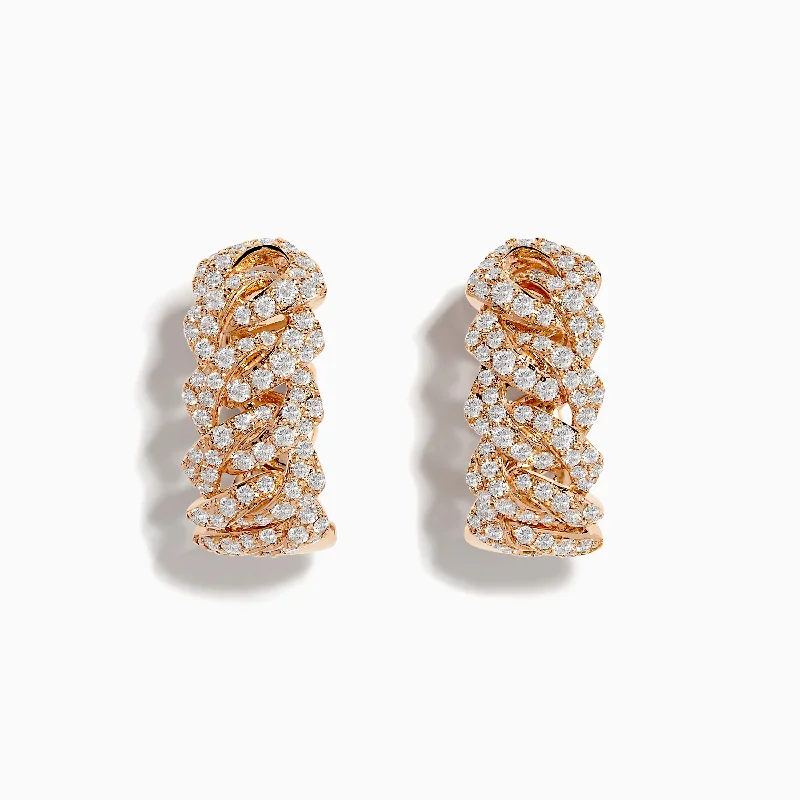 Ladies Earrings with Initial Glow-Pave Rose 14K Rose Gold Diamond Huggie Earrings