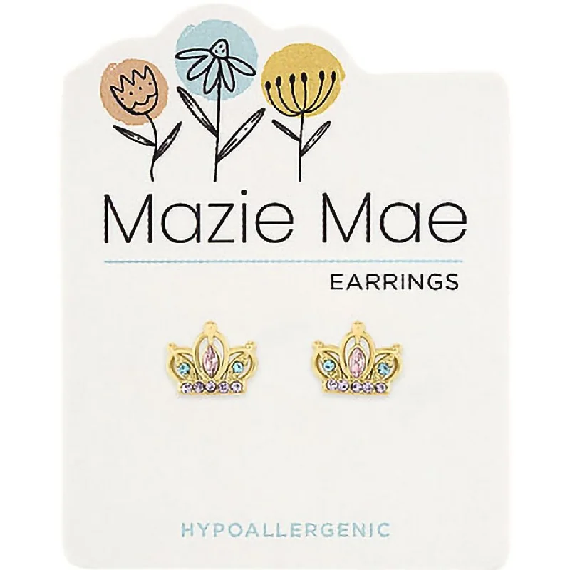 Ladies Earrings with Hidden Charm-Center Court : Gold Crown Stud Mazie Mae Earrings