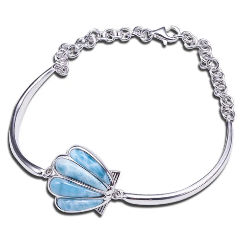 Ladies Romantic Rose Bracelets -Larimar Sterling Silver Shell Bracelet