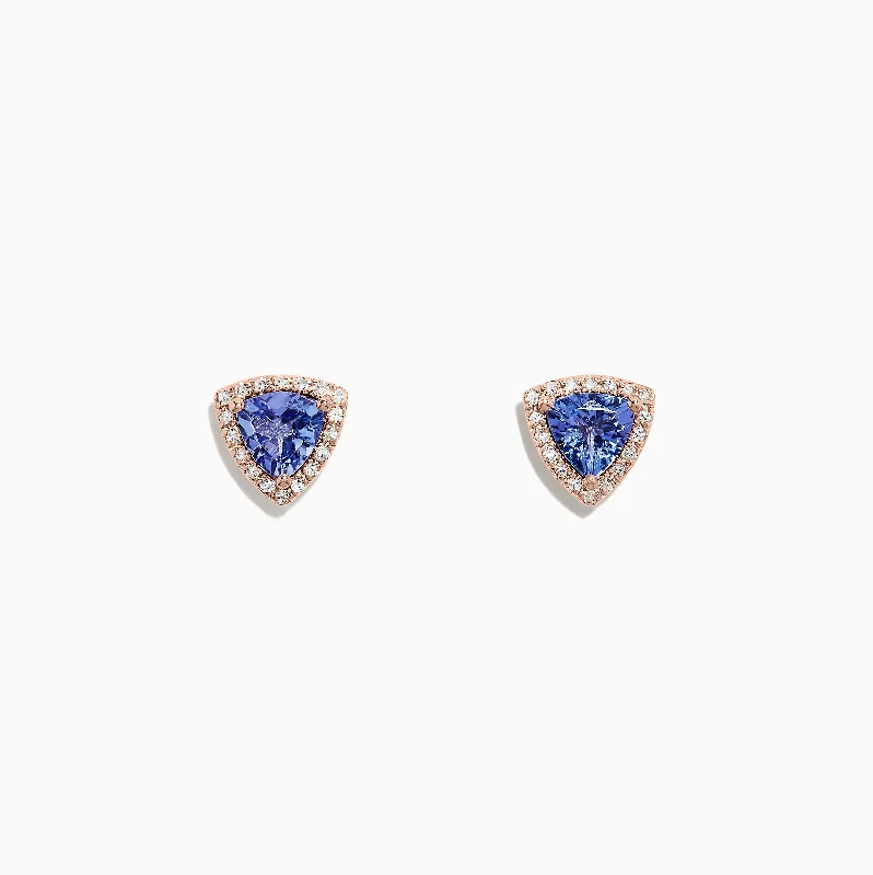 Ladies Earrings with Wing Spark-Nahla Siri 14K Rose Gold Tanzanite & Diamond Earrings, 1.19 TCW