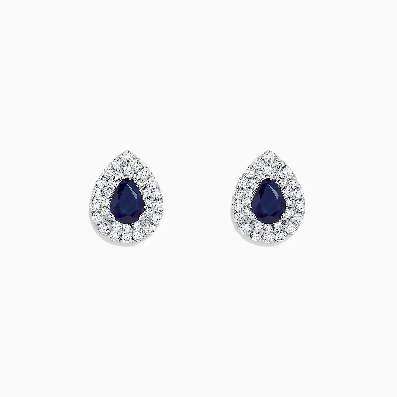 Ladies Earrings with Yellow Heliodor-Royale Bleu 14K White Gold Pear Shaped Sapphire and Diamond Stud Earrings, 2.23 TCW